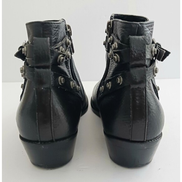 Halogen Lidia Blk Leather Moto Ankle Boot Studded Harness Buckle Strap Sz 8 - Picture 5 of 14